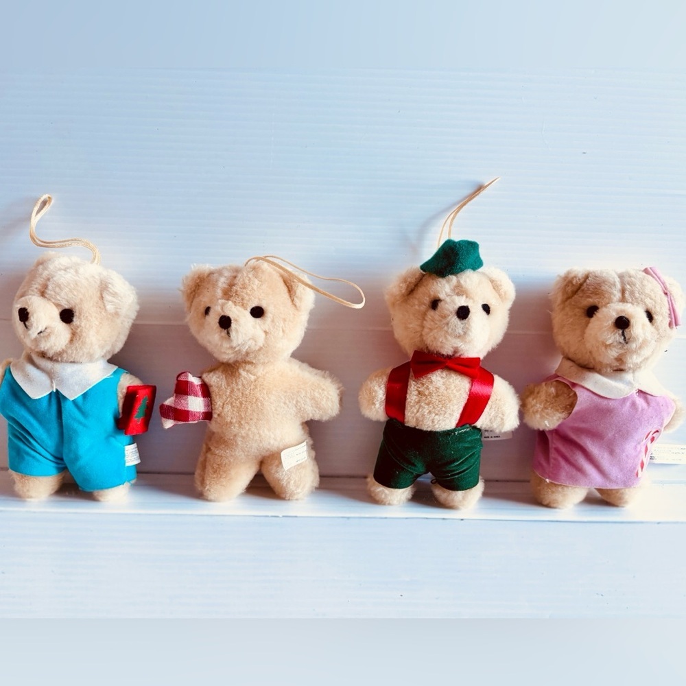 Vintage Teddy Bear Ornaments Set of 4 Korea Holiday